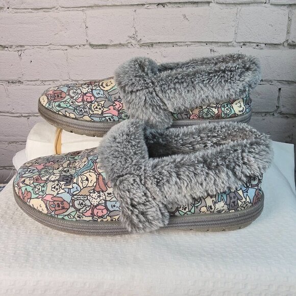 BOB'S BY SKECHERS MEMORY FOAM SLIPPERS TOO COZY PUPPY DOGS FACES FAUX FUR SIZE 6 - Picture 3 of 7